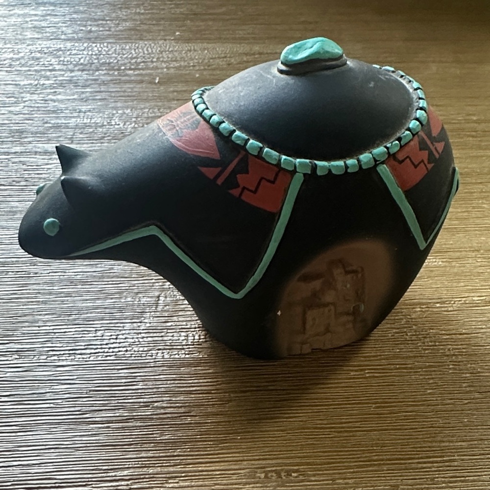 Vintage Handcrafted Black and Turquoise Bear Sculpture